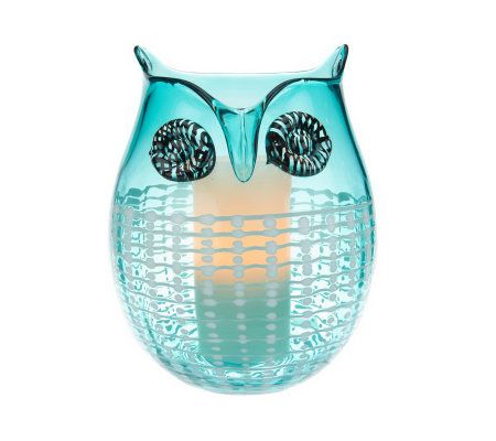 Home Reflections Glass Owl Hurricane w/ Candle & Timer