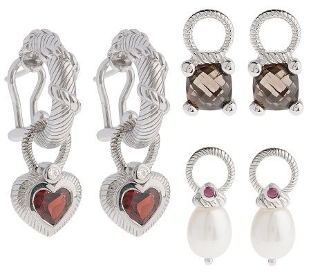Judith Ripka Sterling Hoop Earrings and Charm Set